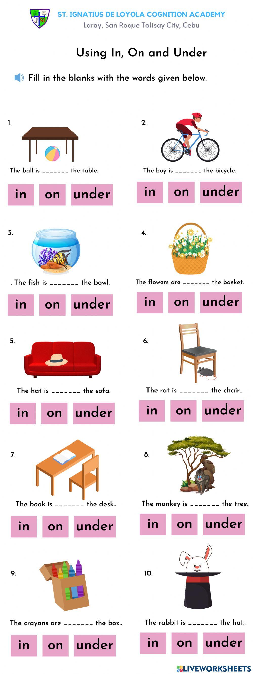 Using In, On and Under