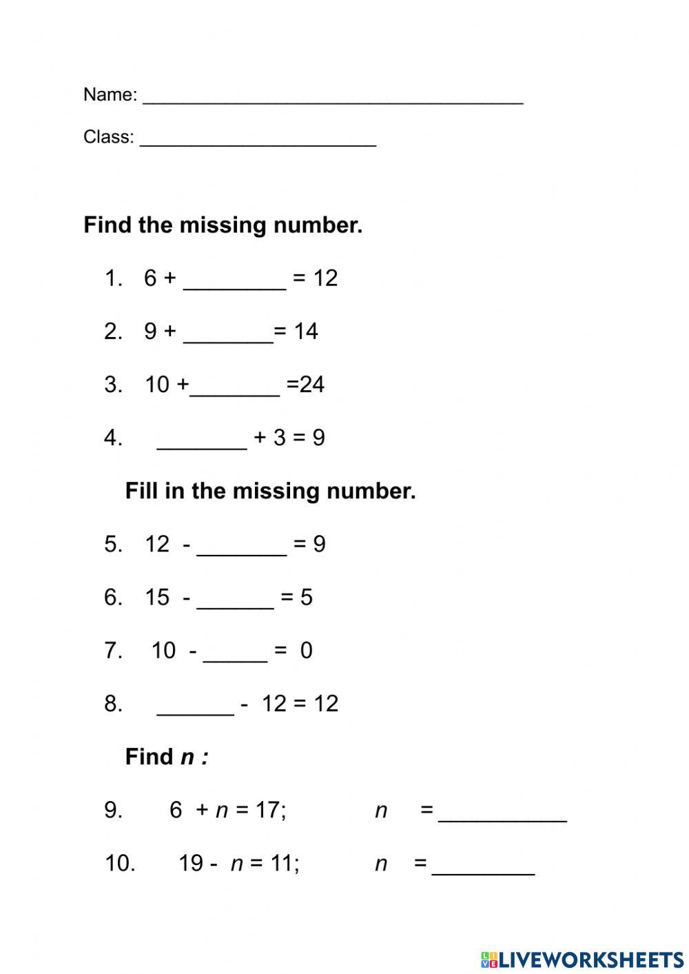 Algebra online exercise for 2 | Live Worksheets