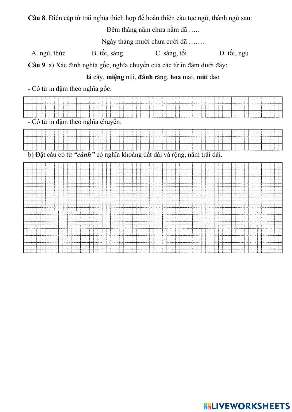 Giữa kì 1 lớp 5 môn TV