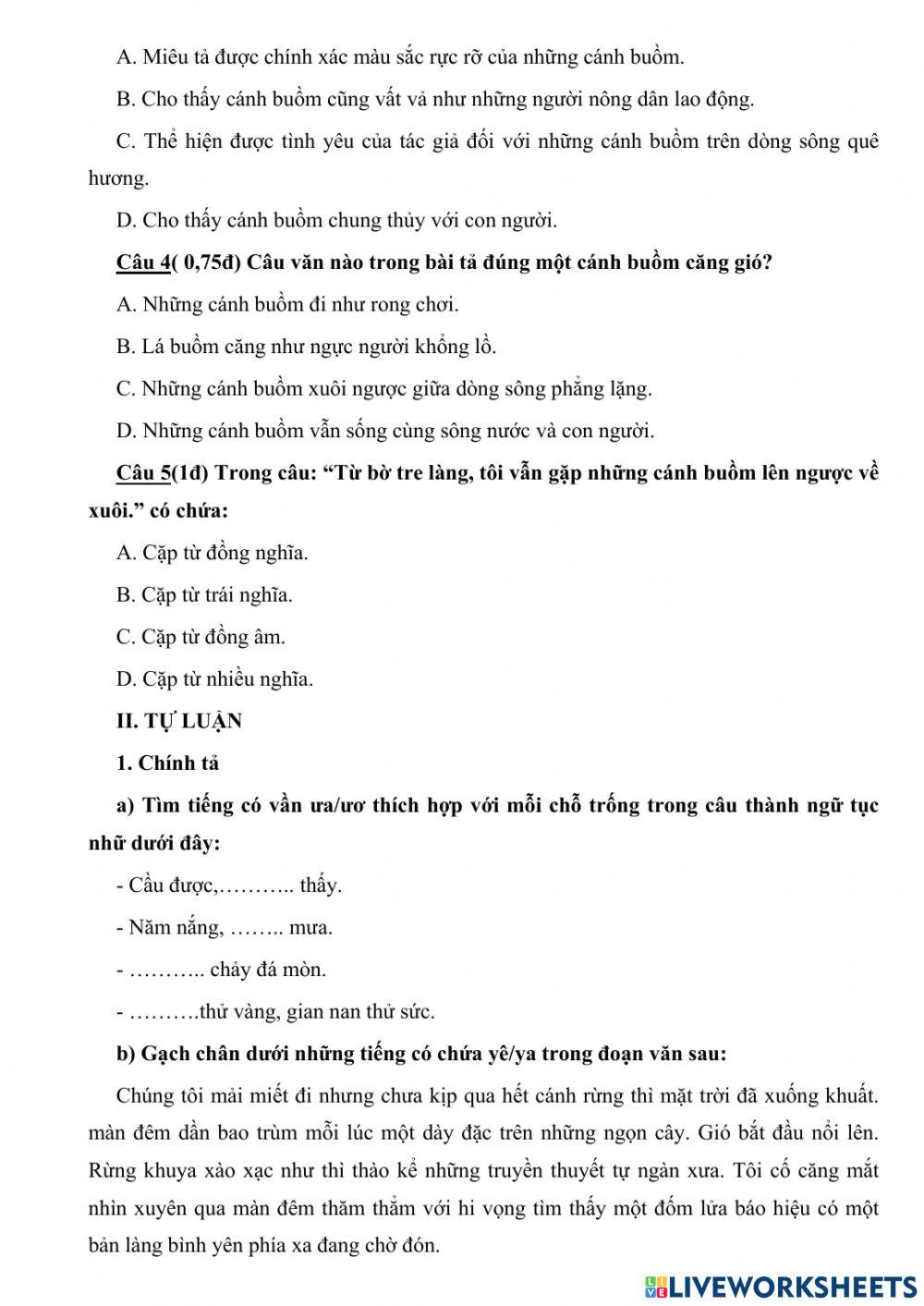 Giữa kì 1 lớp 5 môn TV