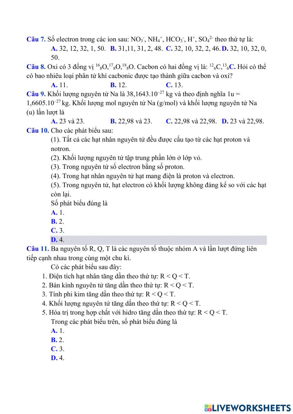 Ôn giữa kỳ 1 hóa 10- đề số 3 p2