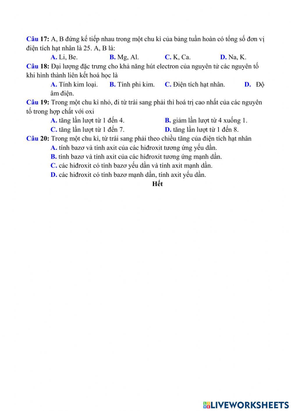 Ôn giữa kỳ 1 hóa 10- đề số 3 p2