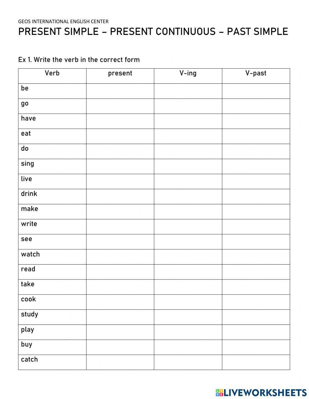 Present Simple, Present continuous and past simple
