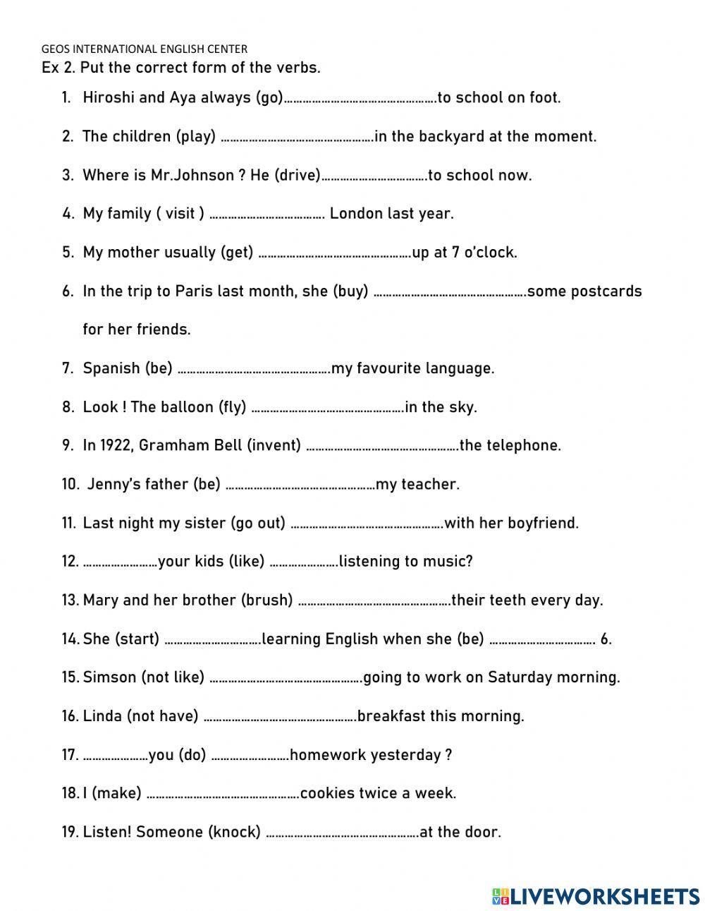 Present Simple, Present continuous and past simple