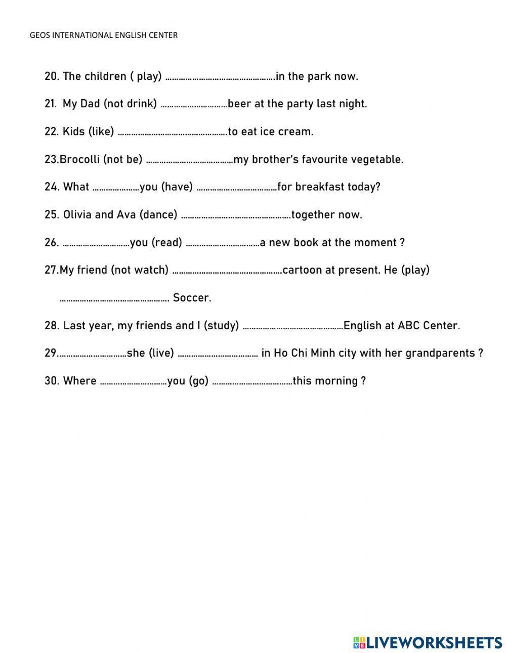 Present Simple, Present continuous and past simple