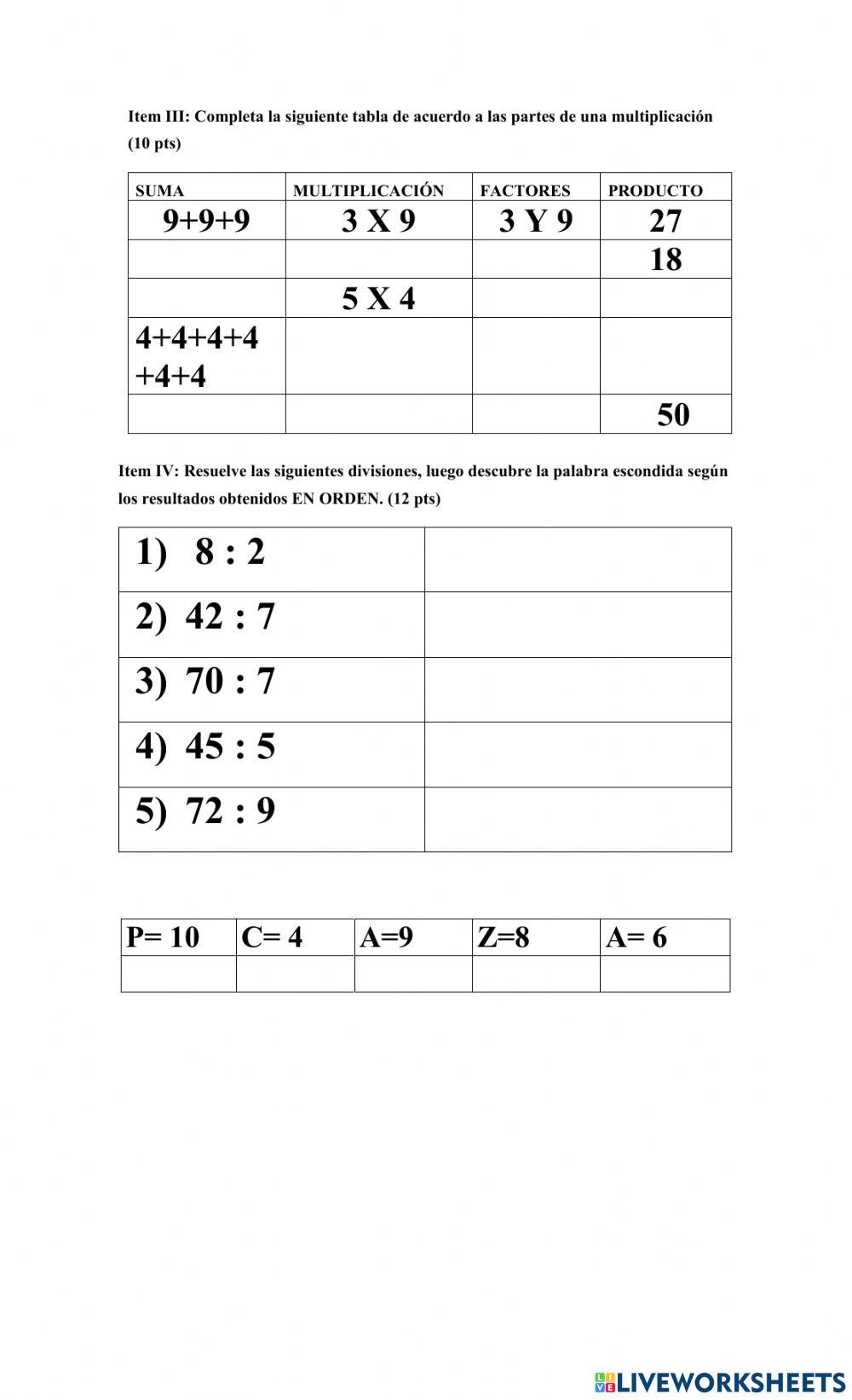 Evaluacion matematicas