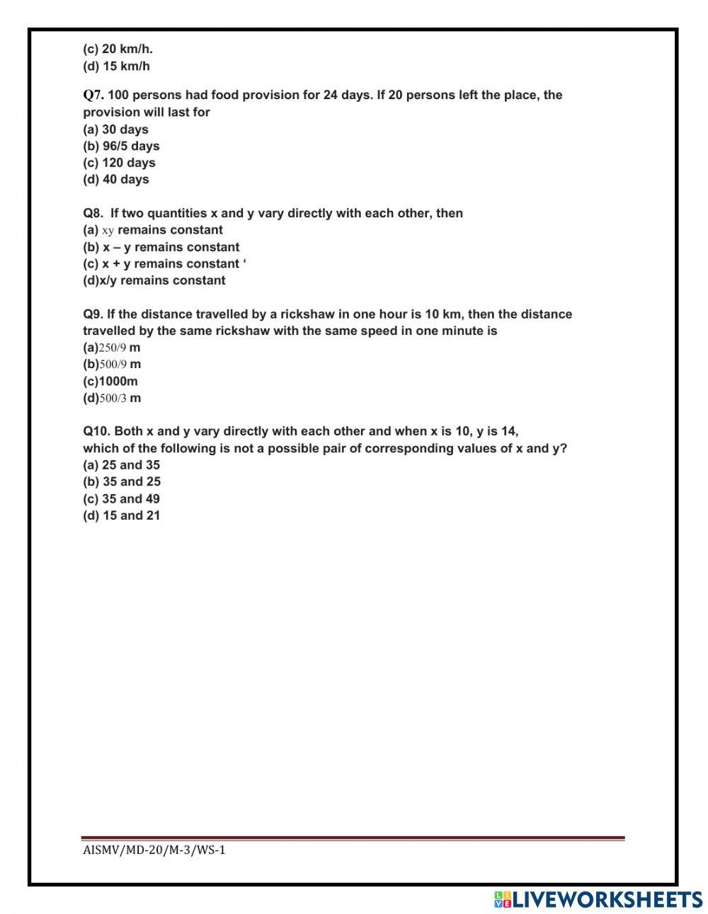 Direct and inverse mcq