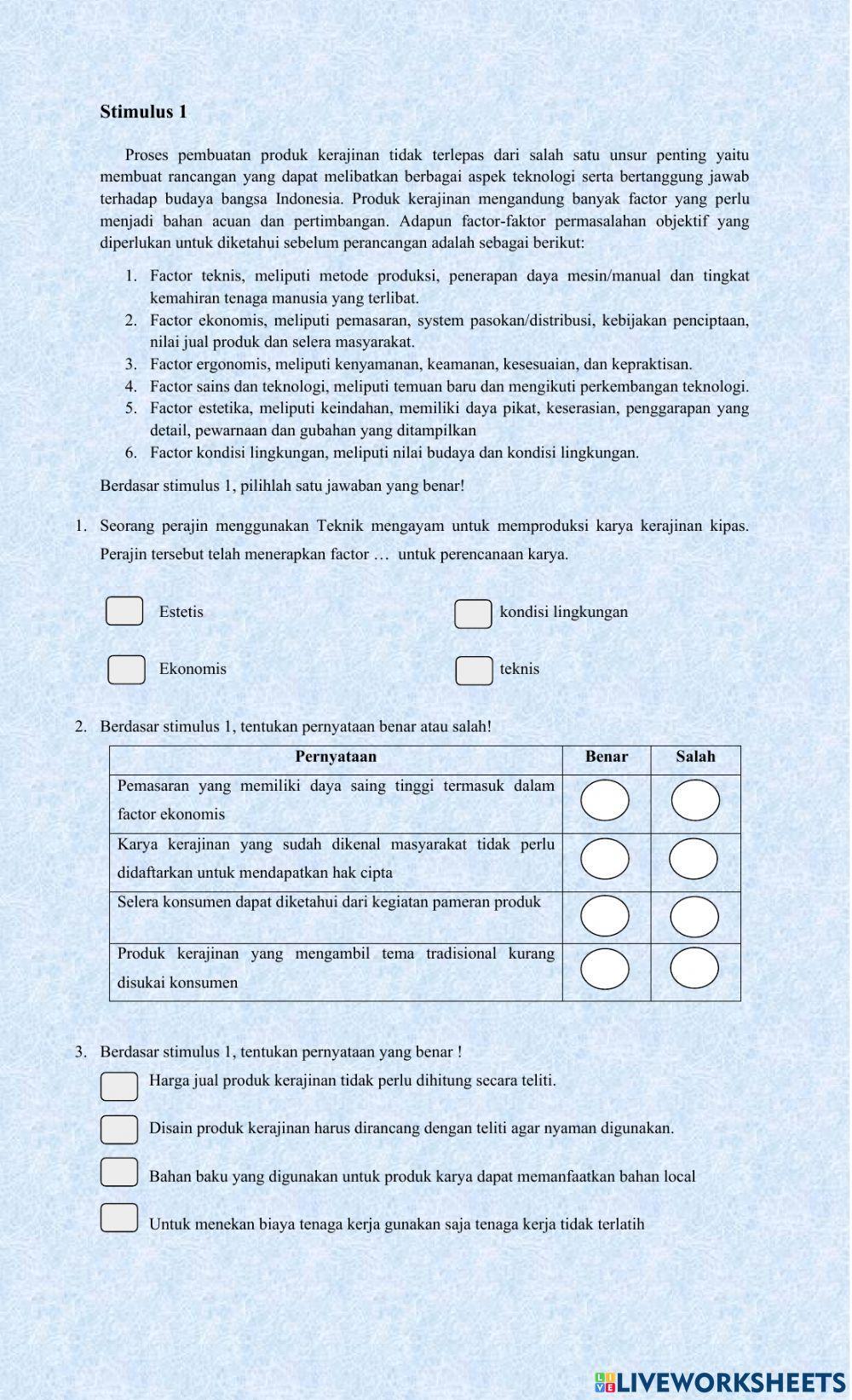 Penilaian Akhir Semester 1 Mapel Prakarya Kelas 9 tahun 21-22