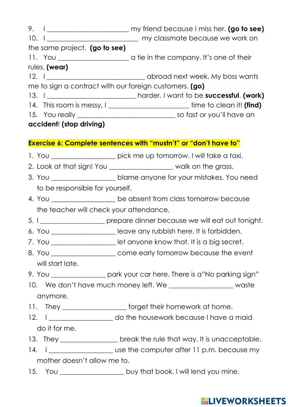 Must Have to Mustn't Don't- Doesn't have to