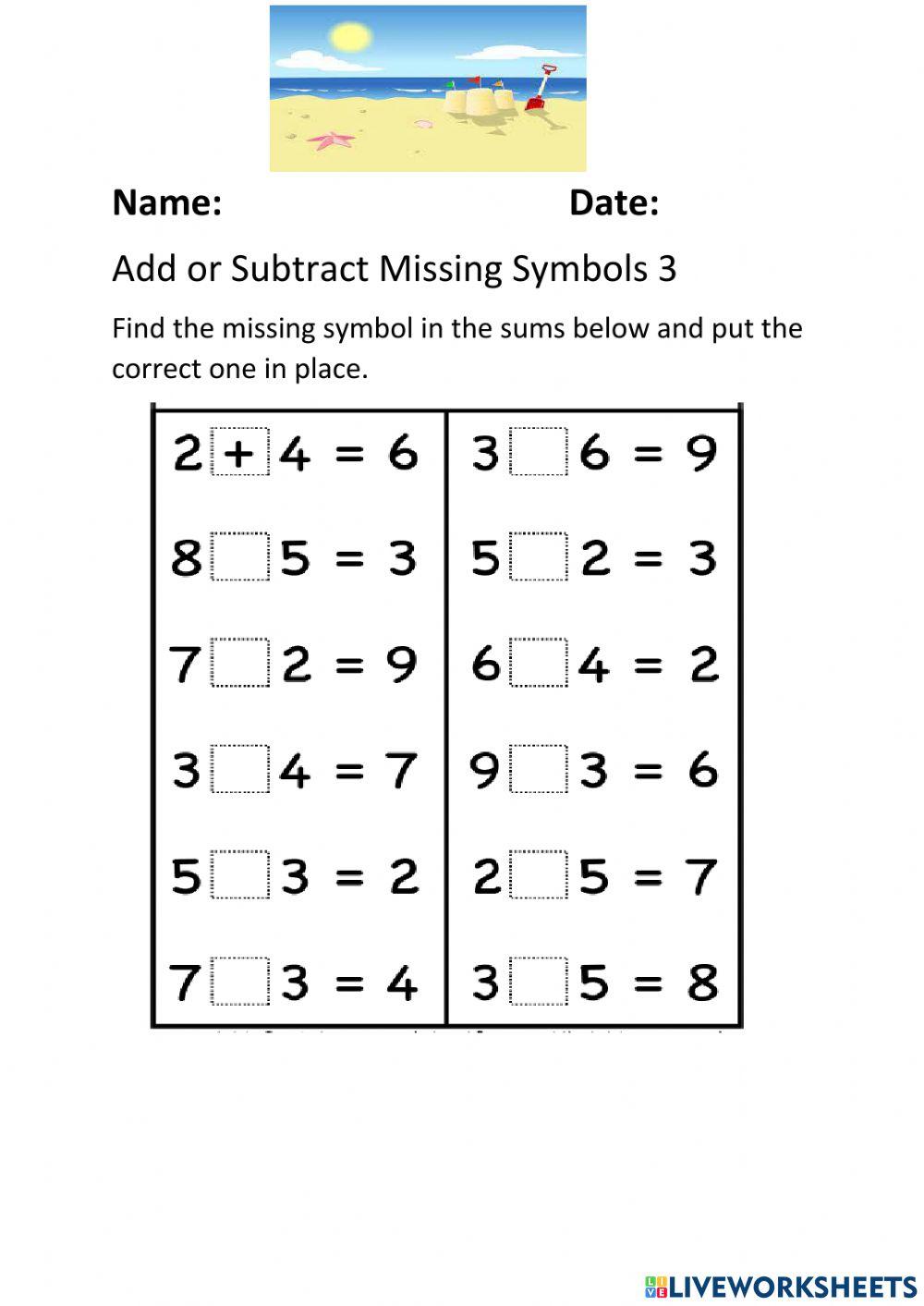 Add or Subtract Missing Symbols 3