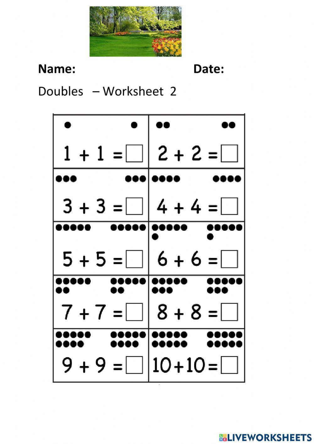 Doubles Worksheet 2