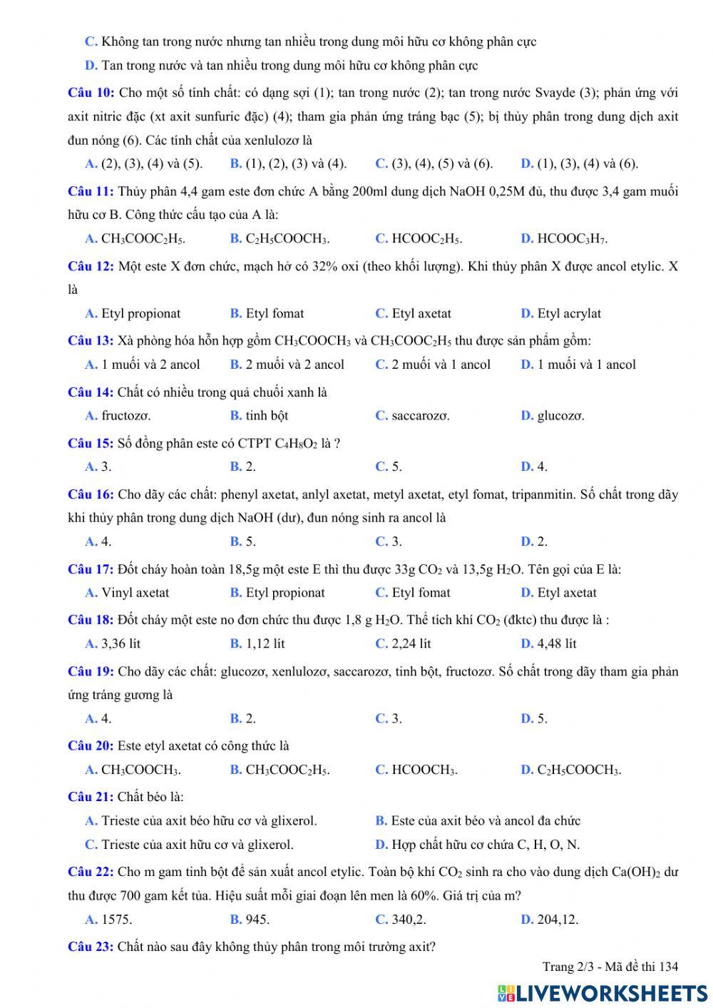 KT chương 1,2 Hóa 12