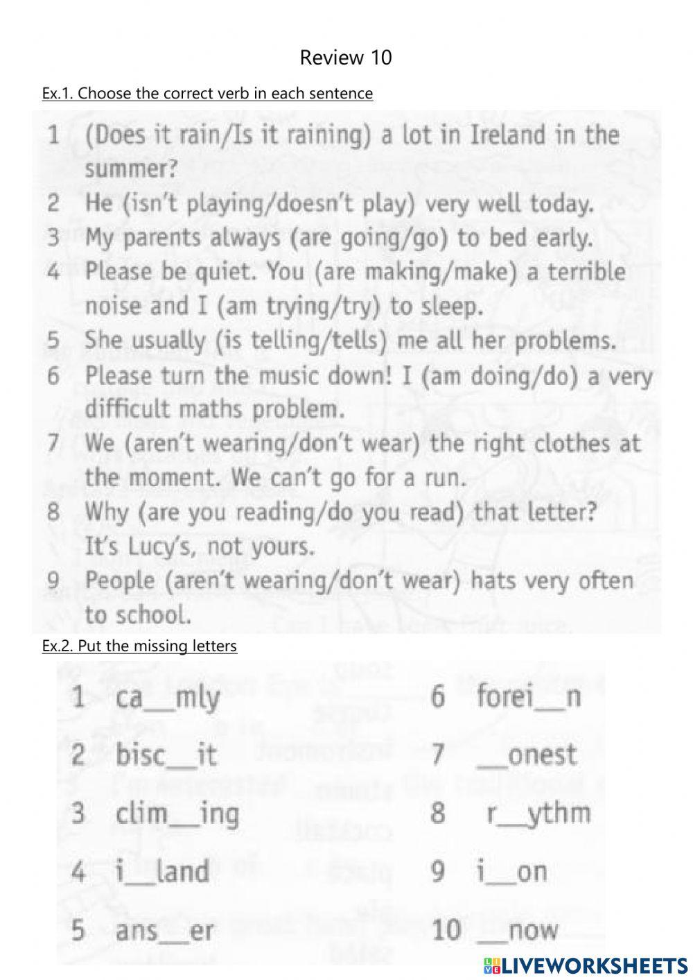 Review 10 - Present Simple Continuous