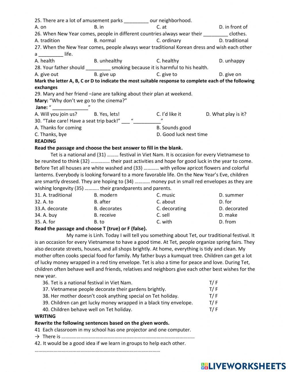 Test 1- Unit 6 - English 6