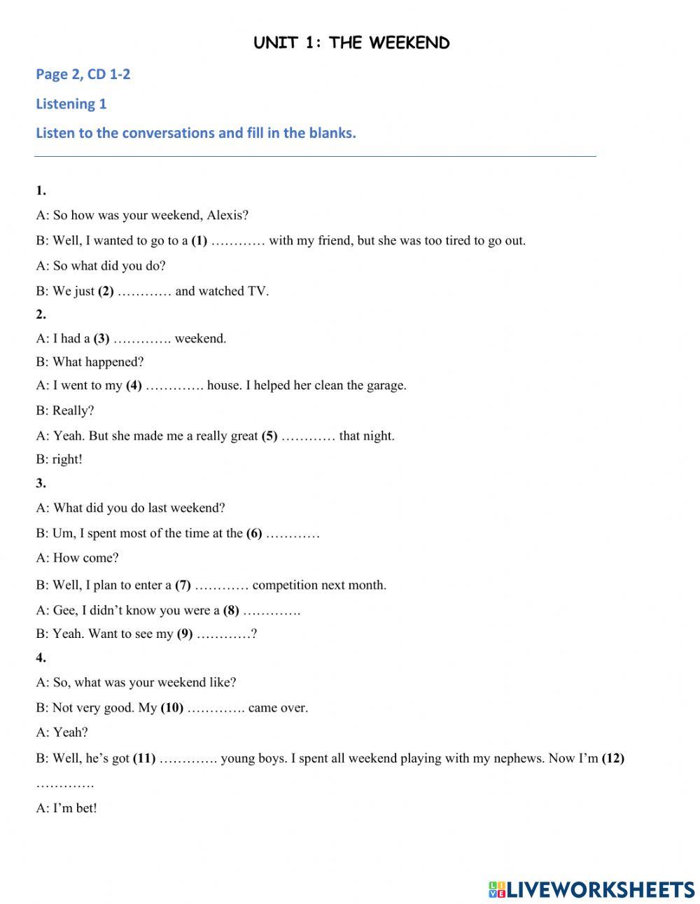 Ket 4 listening unit 1 fill in