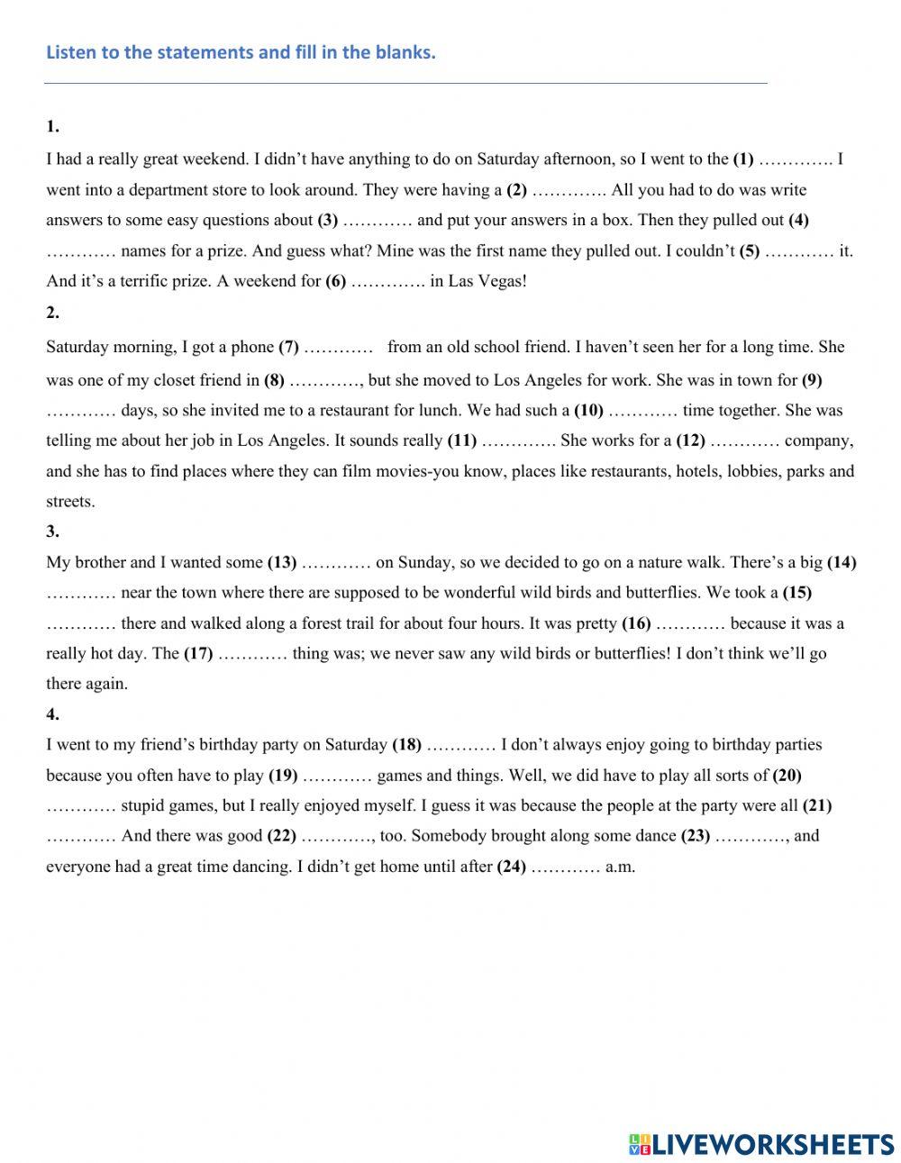 Ket 4 listening unit 1 fill in