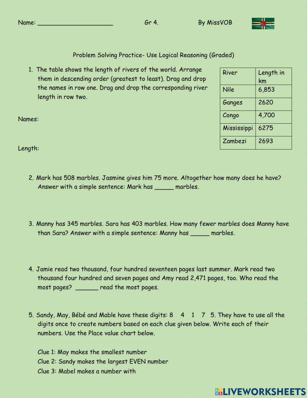 Problem Solving Worksheet Live Worksheets Problem Solving Worksheet Live Worksheets