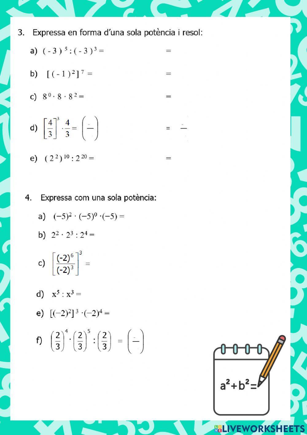 Potències d'exponent natural