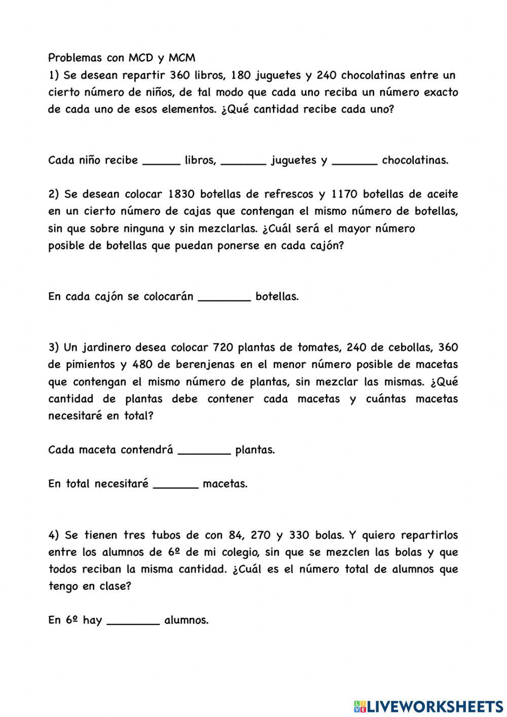 Problemas de m.c.d. y m.c.m.