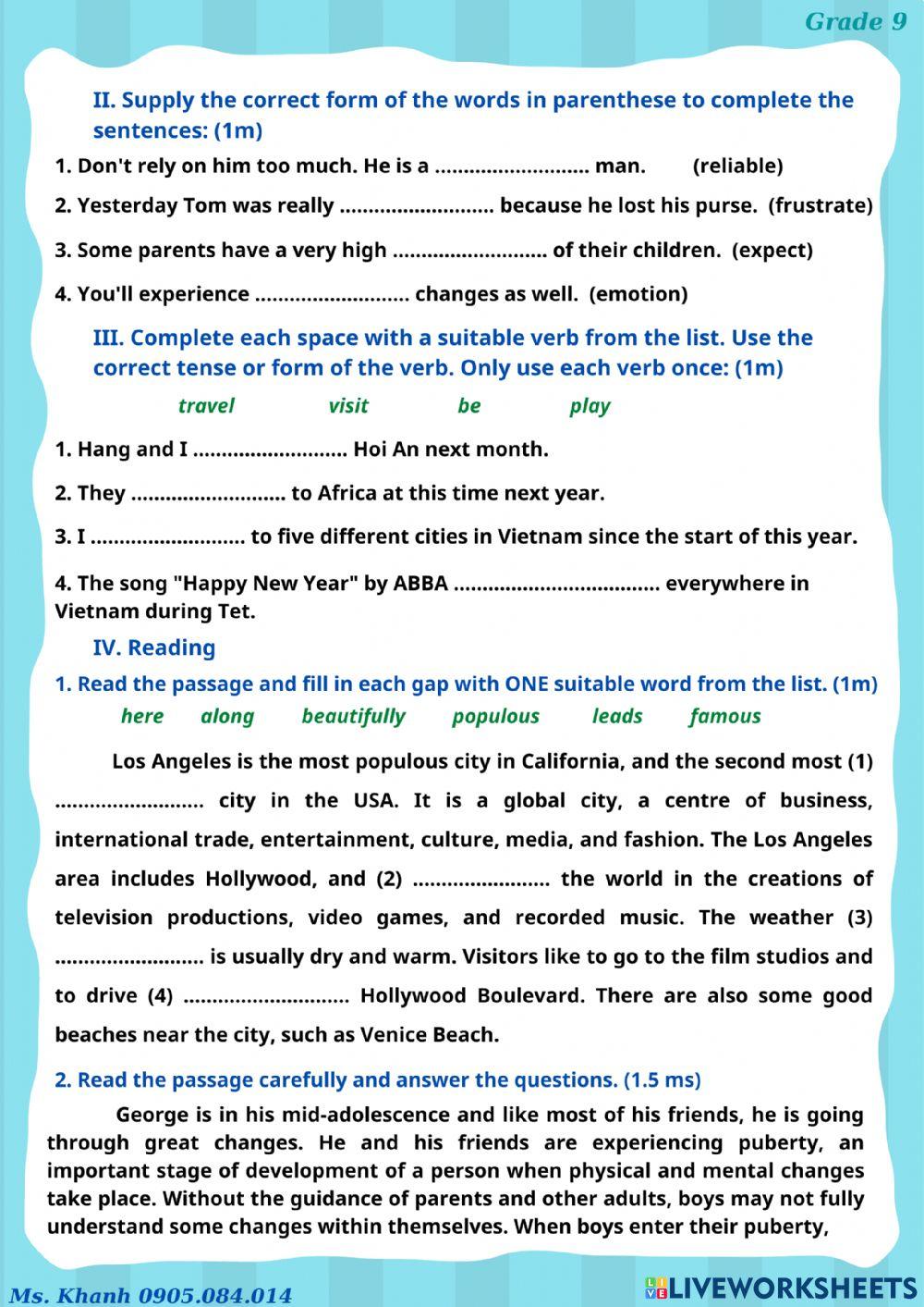 Mid-term Test 1 (B) Grade 9