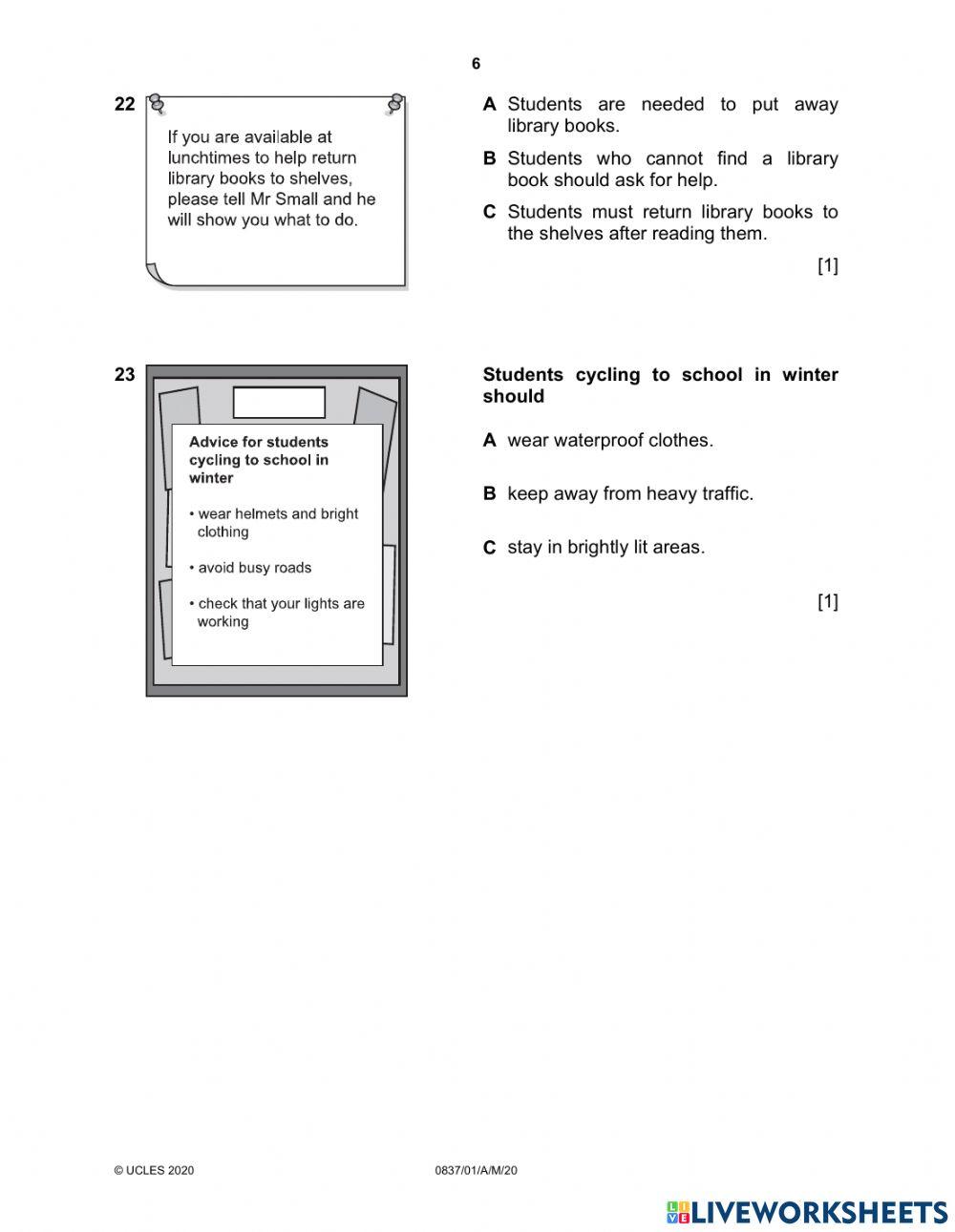 Stage 6 - reading practice test 1