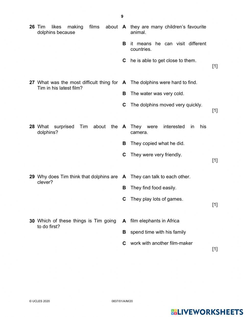 Stage 6 - reading practice test 1