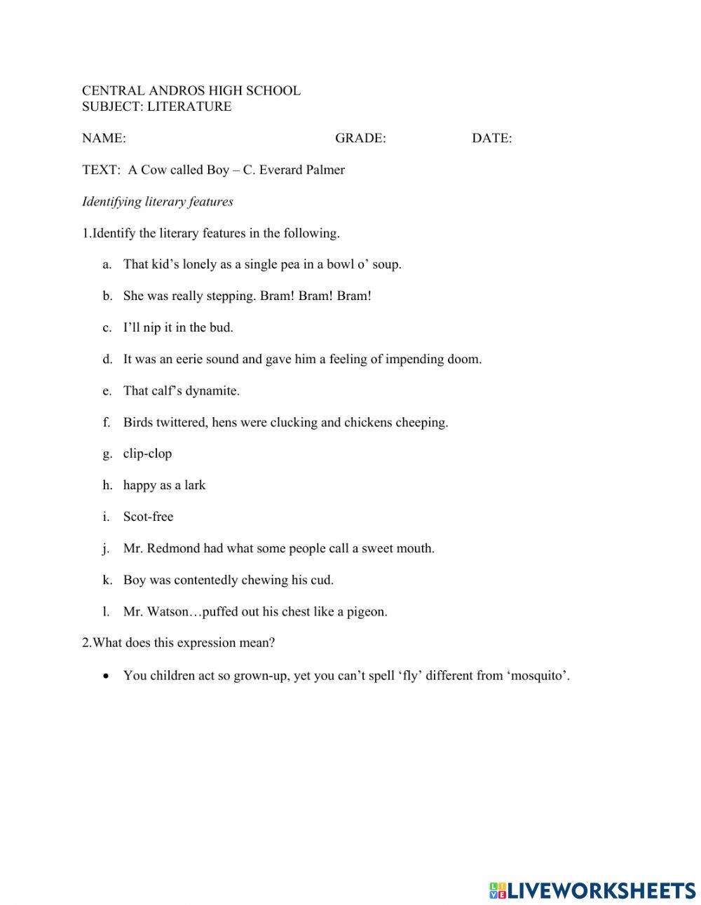 A Cow Called Boy Close Reading Online Exercise For Live Worksheets a-cow-called-boy-close-reading-online-exercise-for-live-worksheets