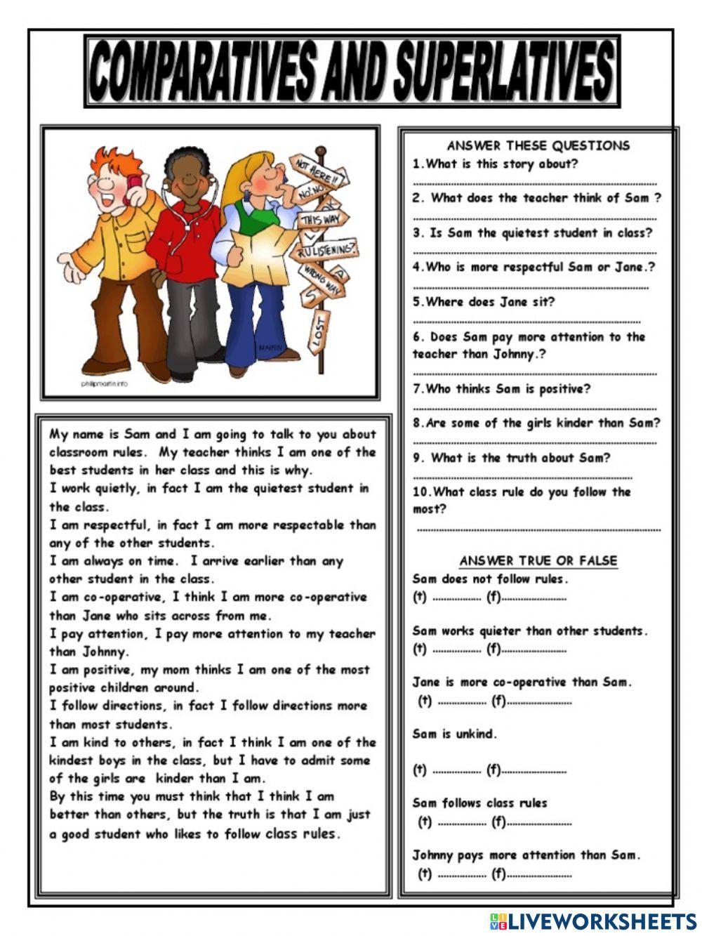 Comparatives reading comprehension online exercise for live worksheets