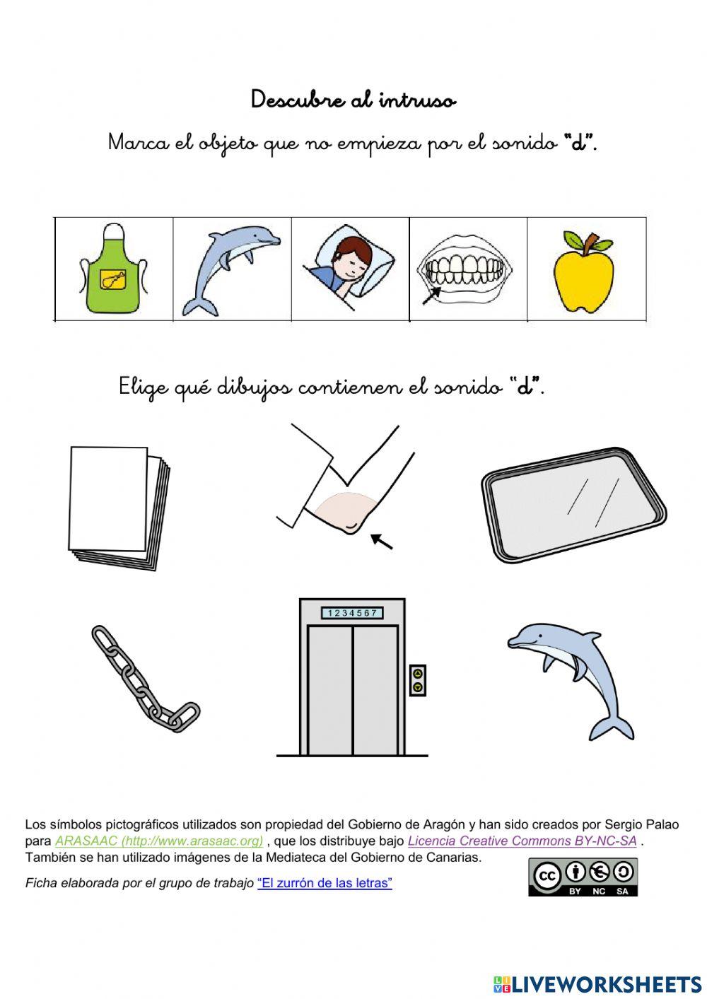Ficha interactiva para trabajar conciencia fonológica del sonido “d” (El zurrón de las letras)