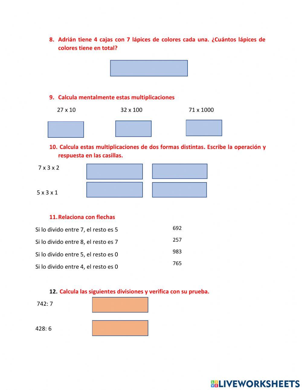 Evaluación 3° Trimestre Matemáticas