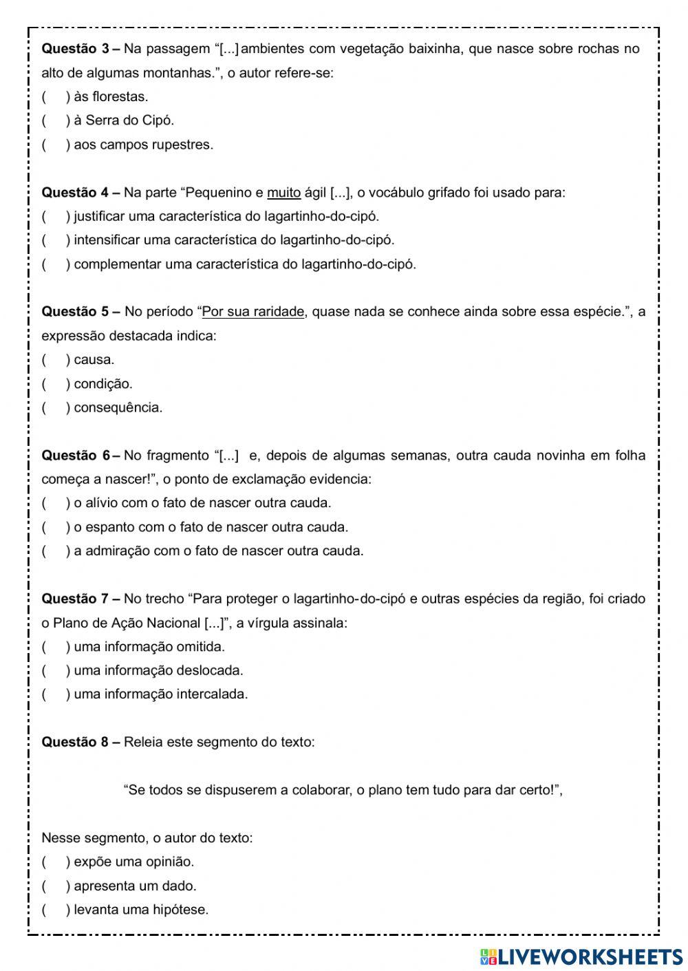Interpretação 7º ano - Sem cauda, mas a salvo!