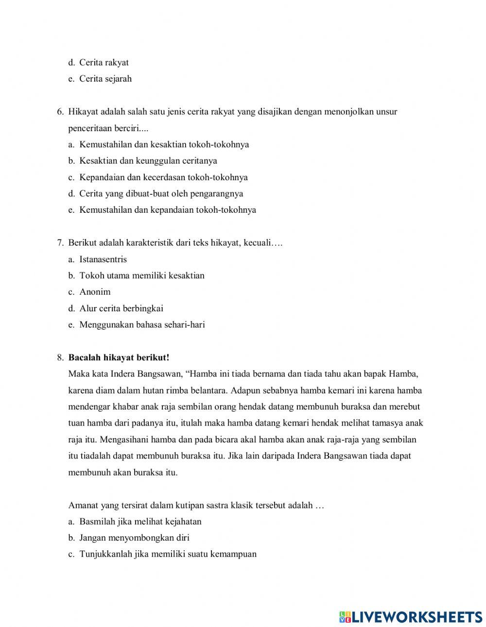 Ulangan Harian Teks Hikayat