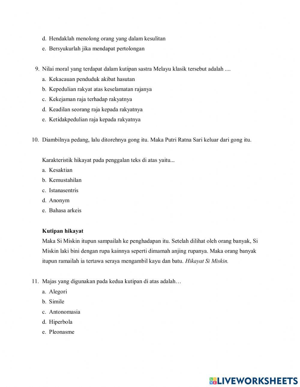 Ulangan Harian Teks Hikayat