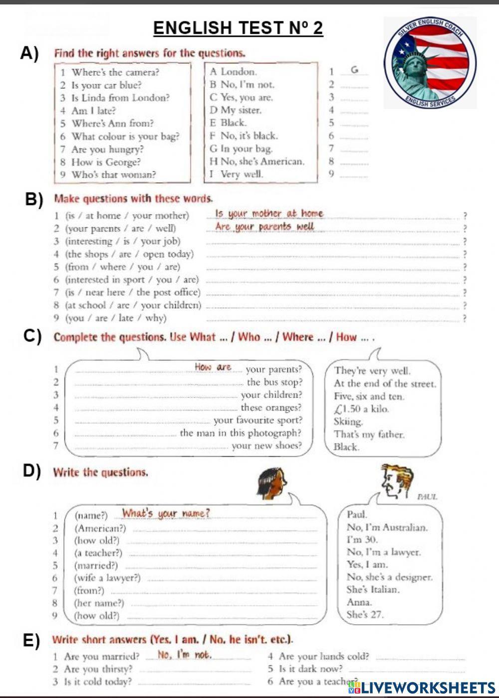 Verb to be exam nº 2