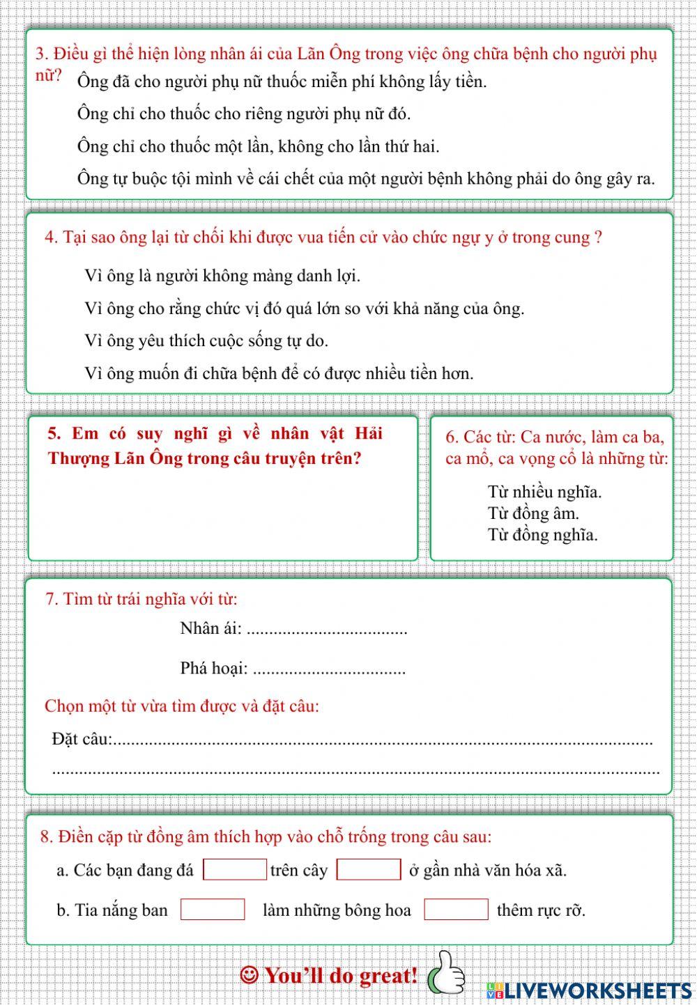 Phiếu tiếng việt cuối tuần