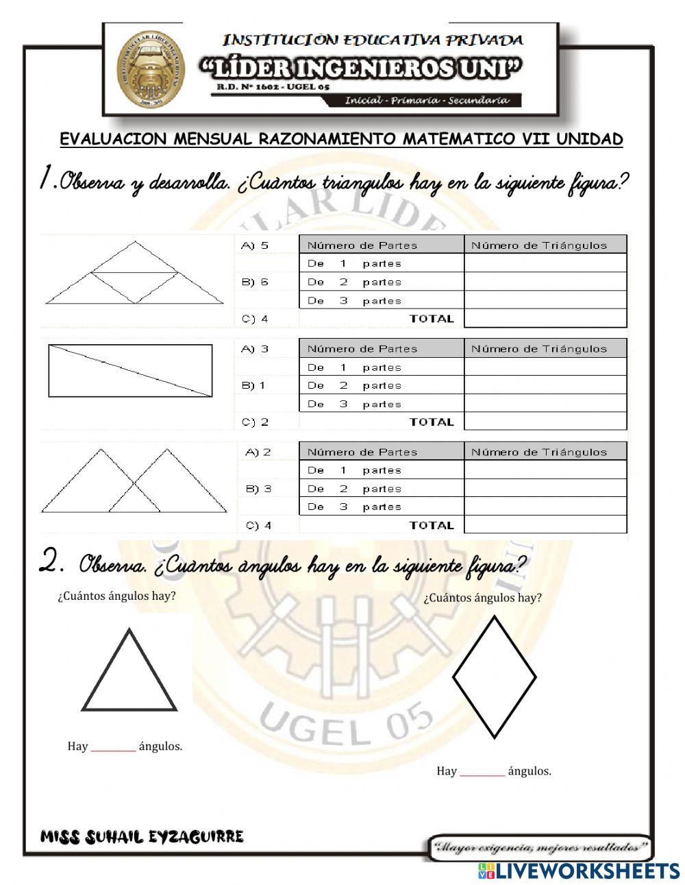 Examen mensual de raz. matematico vii unidad