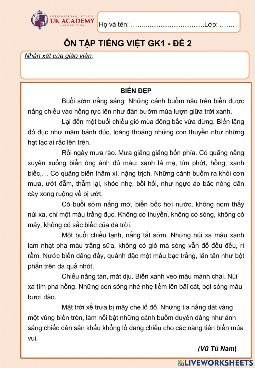 Tiếng Việt 5 - Ôn tập giữa học kì 1