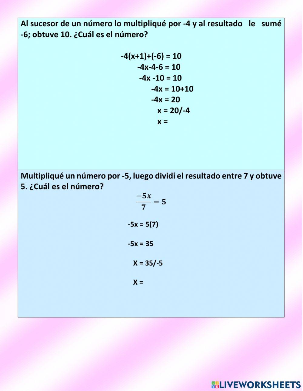 Ecuaciones con números negativos