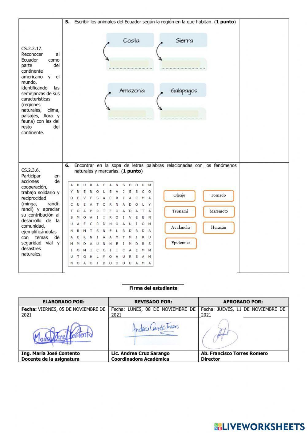 Evaluación del Primer Parcial de Estudios Sociales del Segundo Quimestre