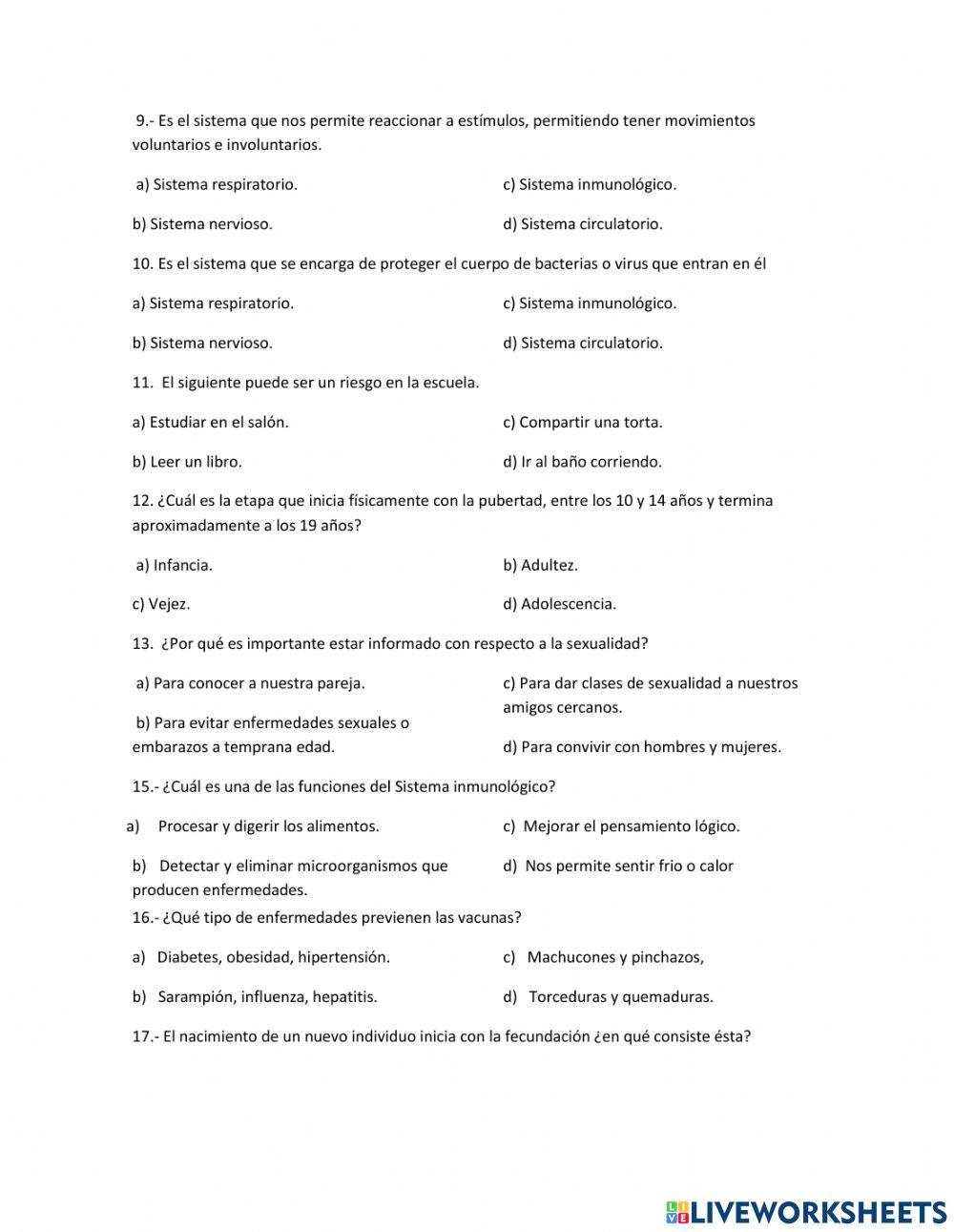 Evaluación ciencias naturales 6° b