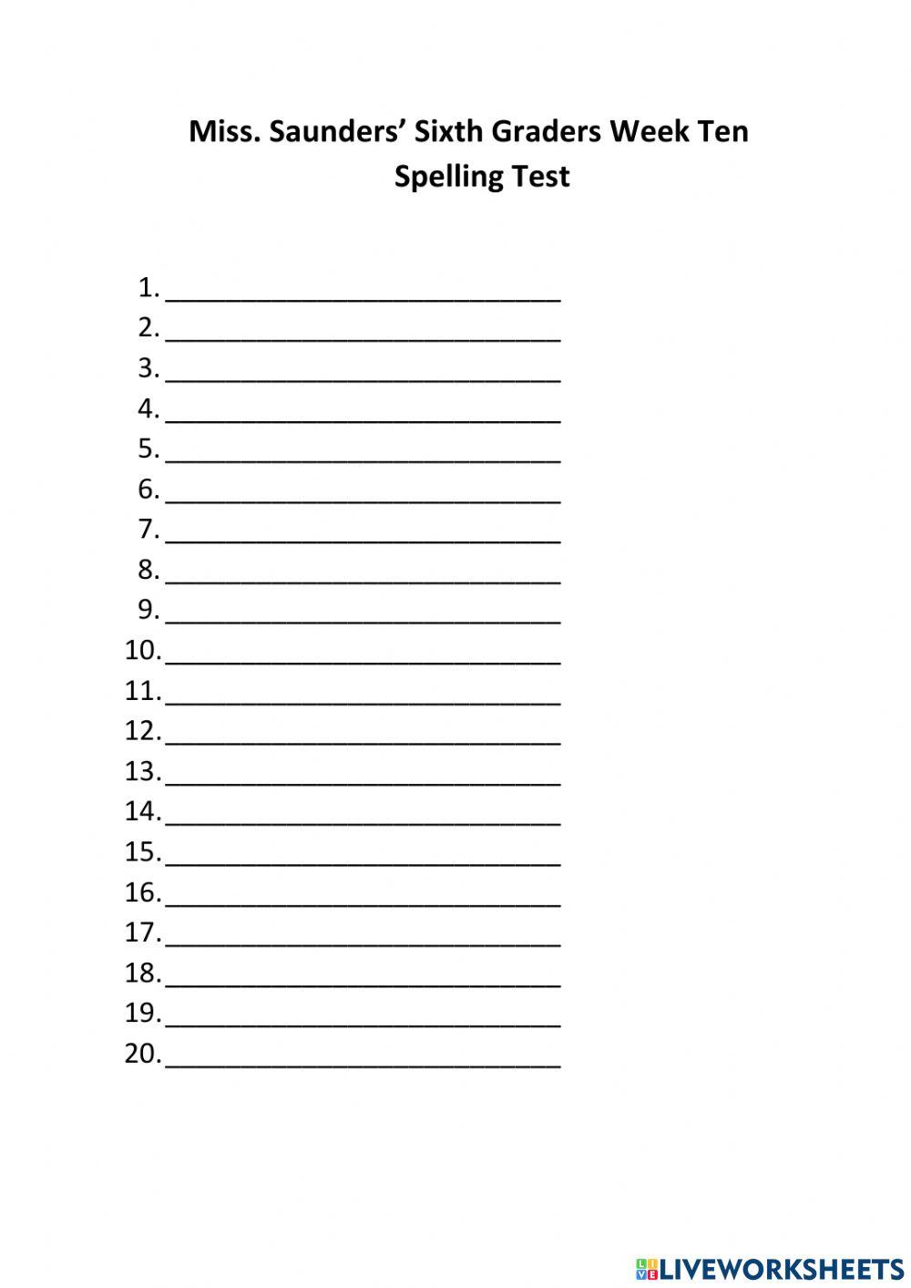 Week 11 Spelling Test