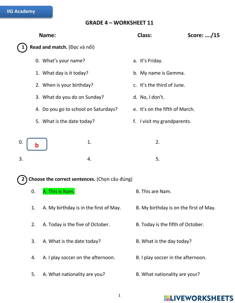 IIG-Grade 4-Worksheet 11