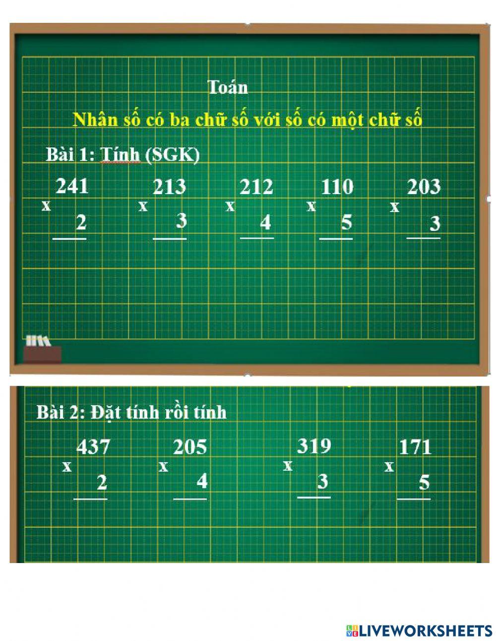 Toán - Nhân số có 3cs với số có 1cs