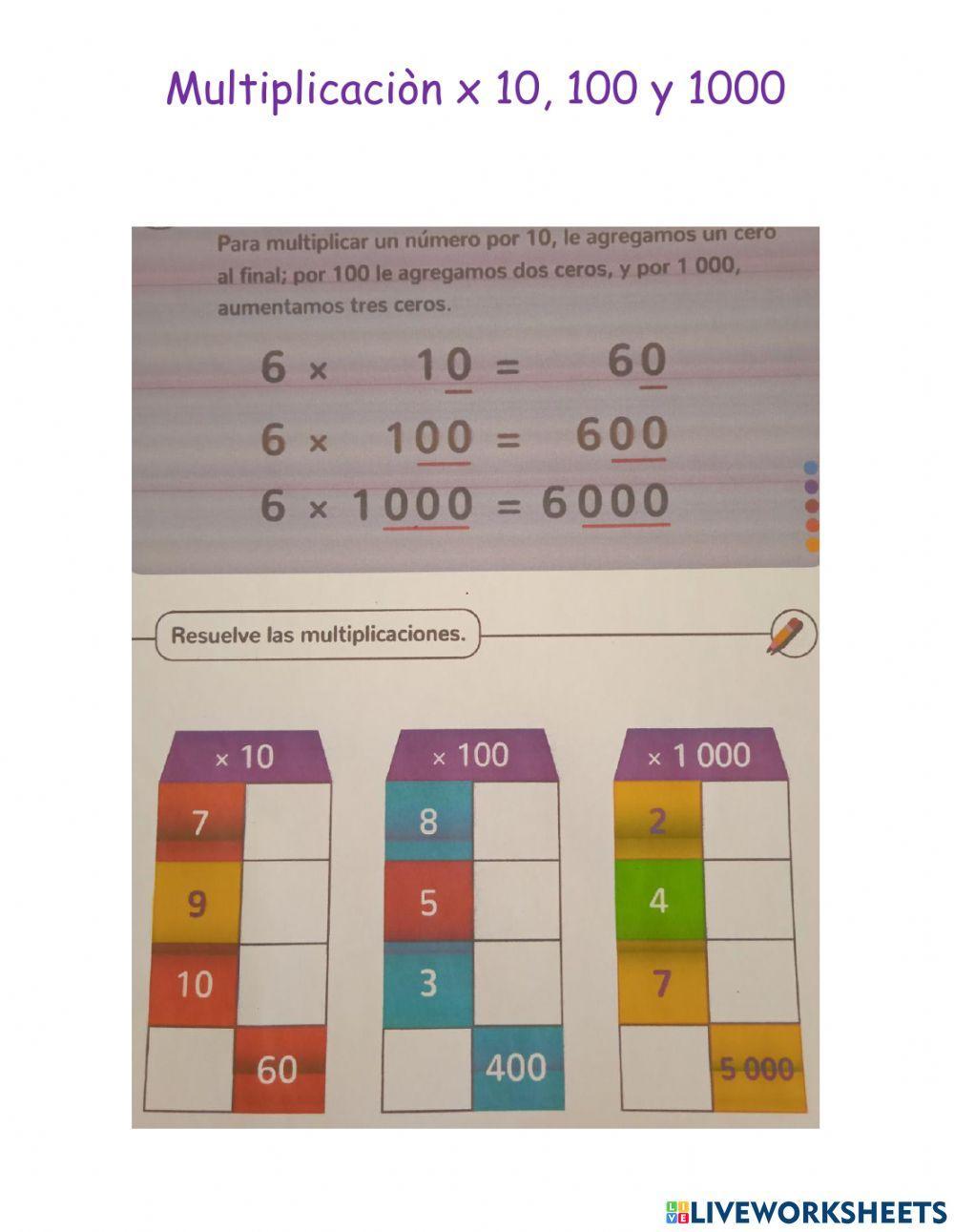 Multiplicación por 10,100 y 1000