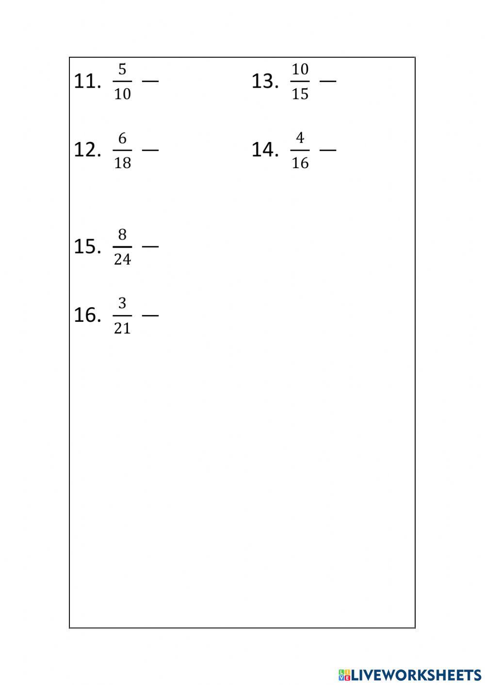 Simplifying Fractions- Equivalent Fractions