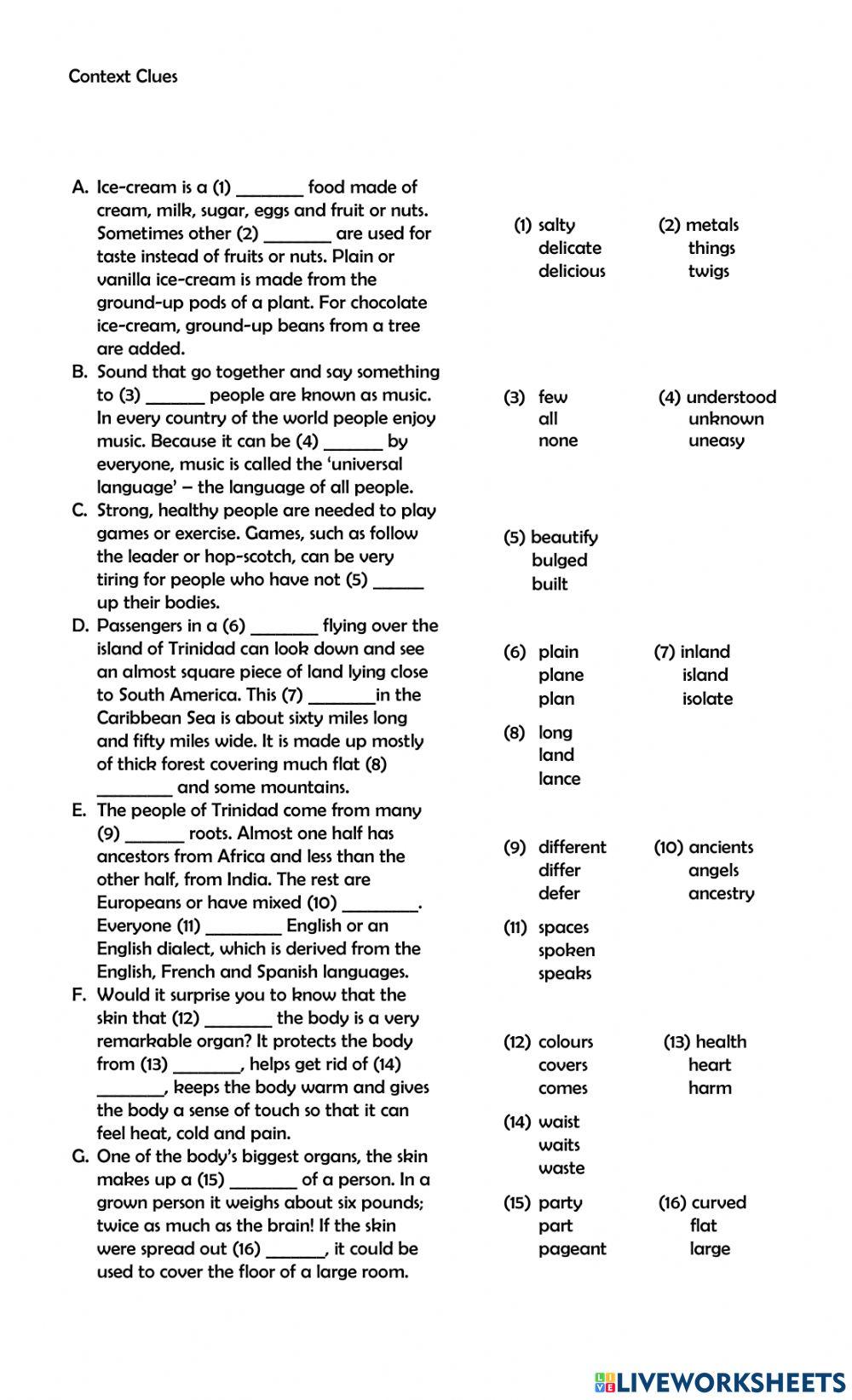 Context Clues online exercise for | Live Worksheets