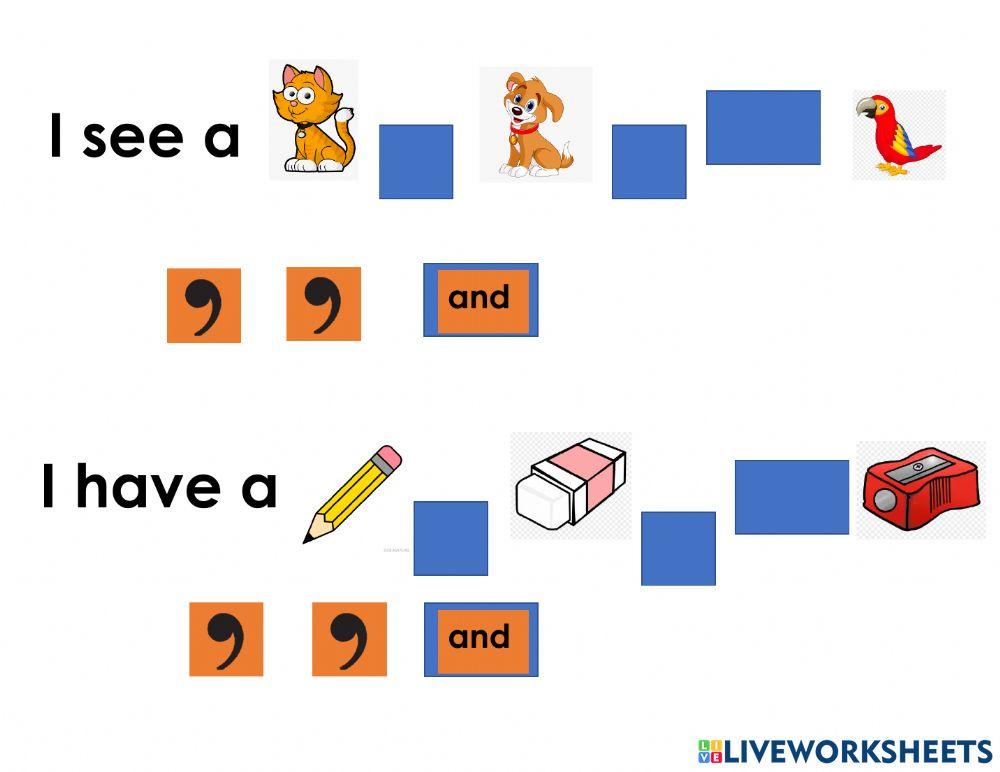 Commas in a series worksheet grammar online exercise for Live