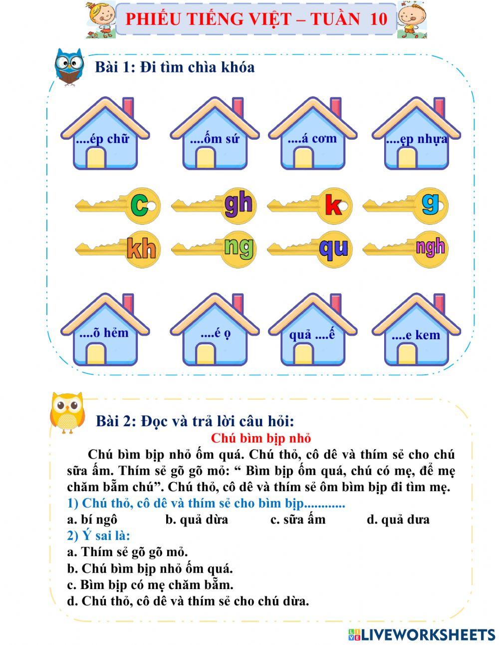 Phiếu bài tập cuối tuần 10