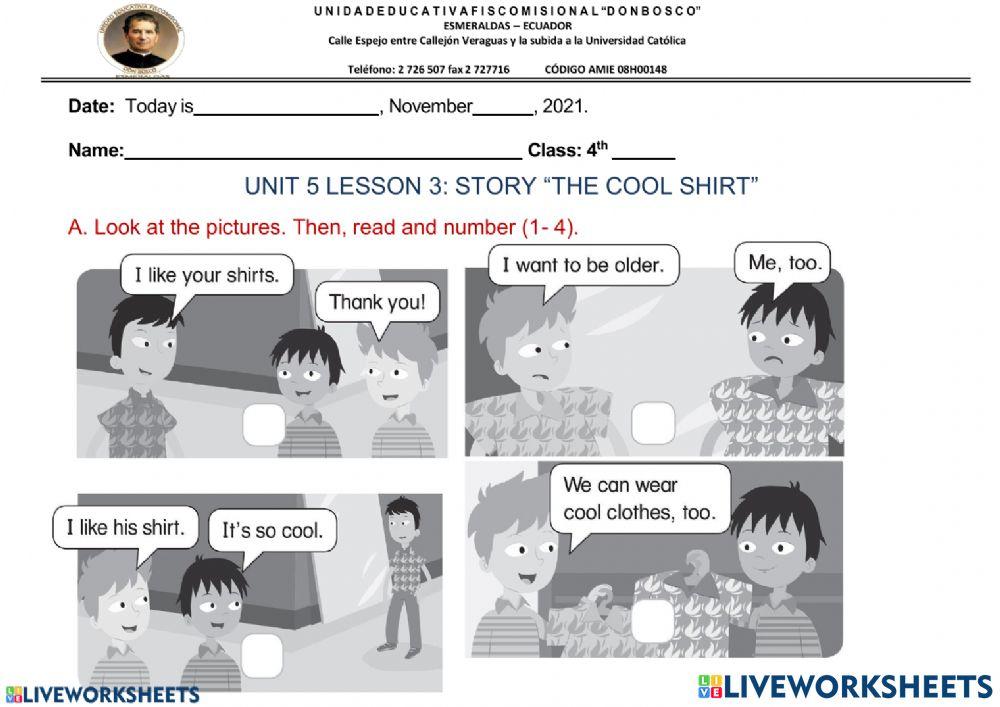 ACTIVITIES ABOUT  THE COOL SHIRT STORY