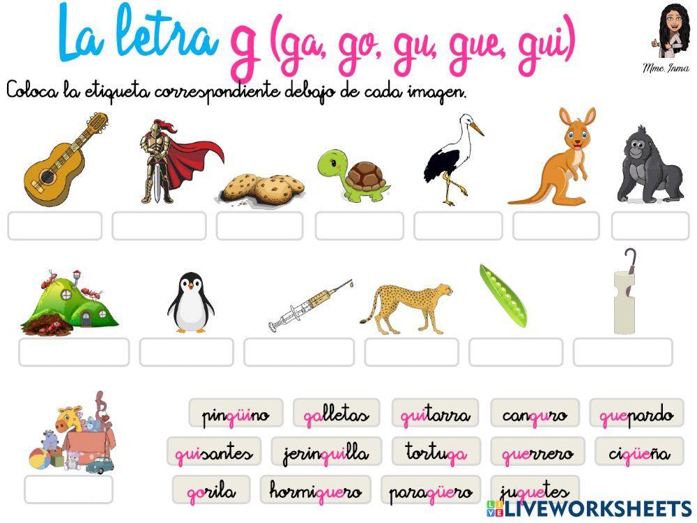 Letra g (ga, go, gu, gue, gui, güe, güi) worksheet | Live Worksheets